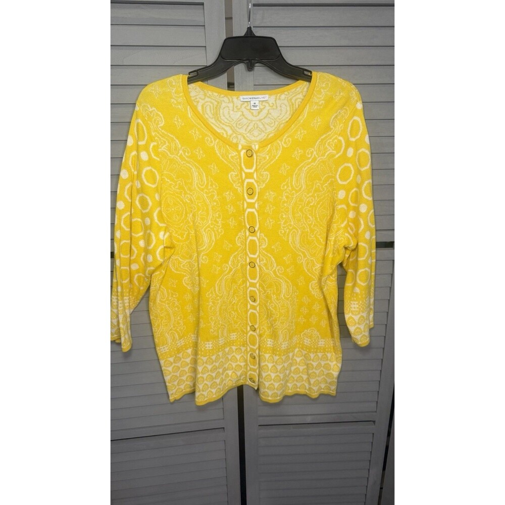 Isaac Mizrahi Live! yellow and white patterned cardigan Size 1x